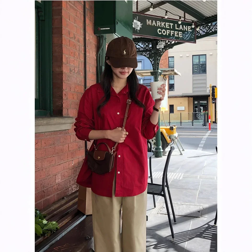 

Spring 2025 New Korean Vintage Commuter Loose Long Sleeve Shirt