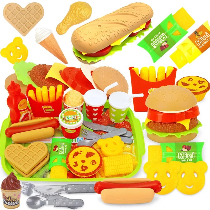 Pretend Play Mini Kitchen Food Educational Toy Role Playing House Games Kids Kitchen Toys Fast Food Restaurant Hamburger Sets