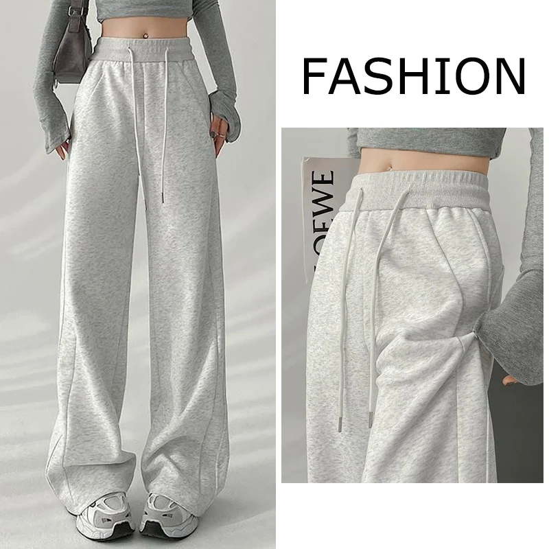 Dame Koreanische Designer Hohe Taille Jogginghose Mädchen Klassische Mode Baggy Feste Hosen Weibliche Bequeme Breite Bein Hosen