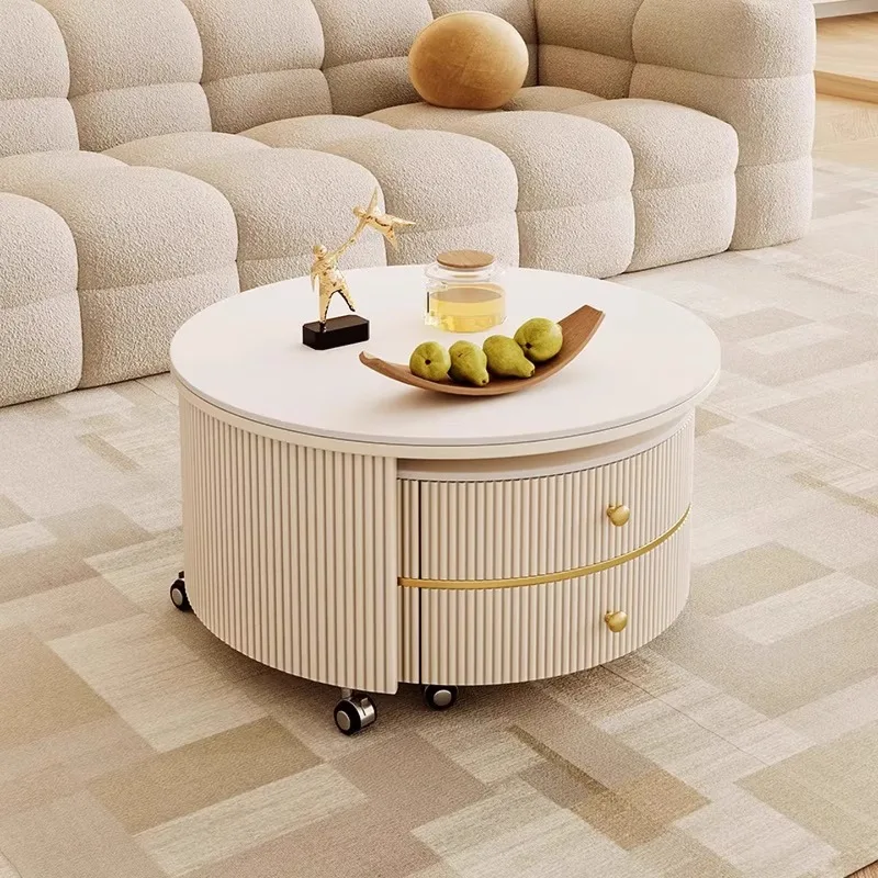 

Cream wind rock board coffee table household small apartment creative small round table coffee table