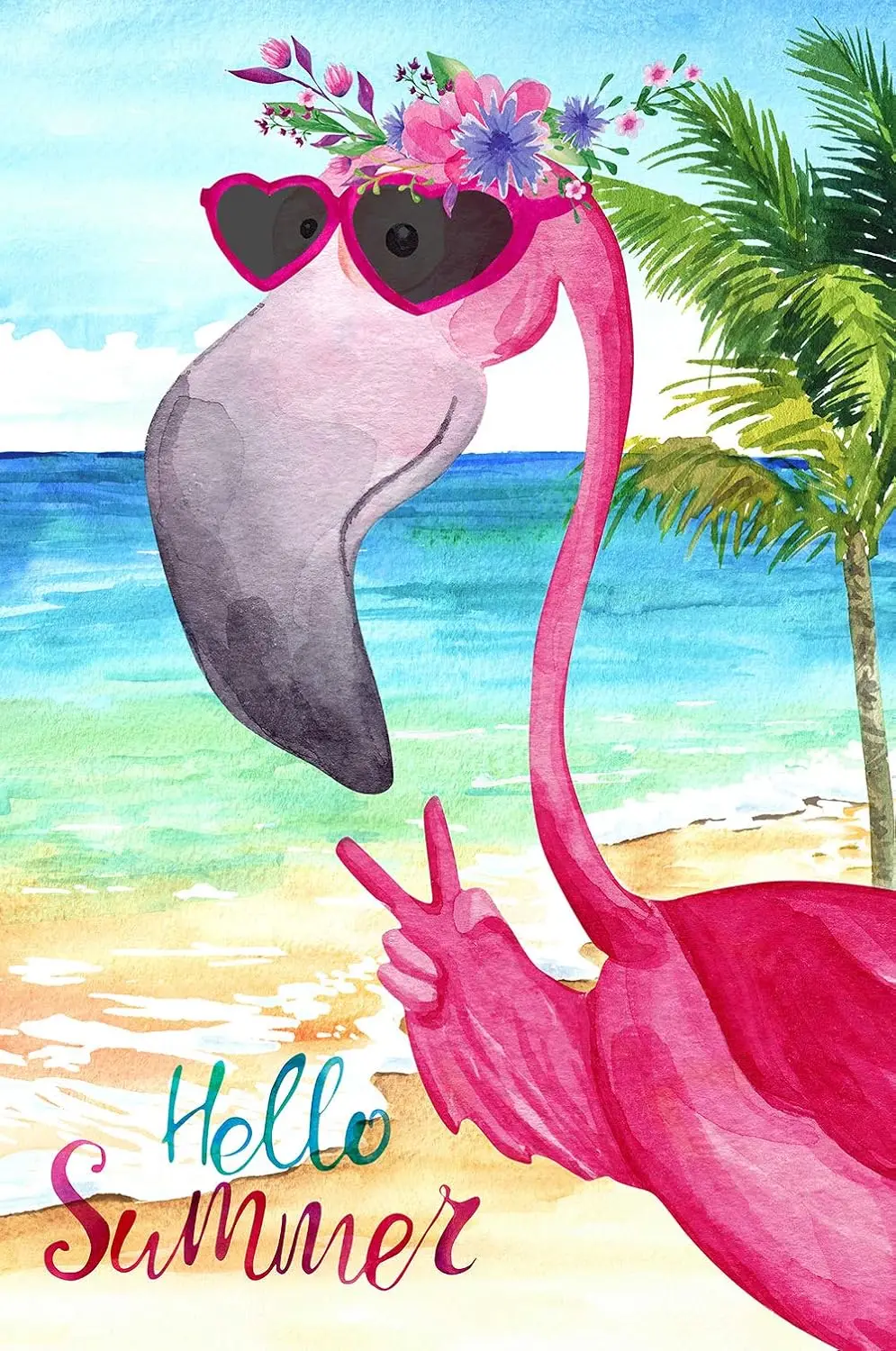 Texupday Hello Summer Flamingo with Sunglasses Garden Flag Summer Beach Seaside Yard Flag 12