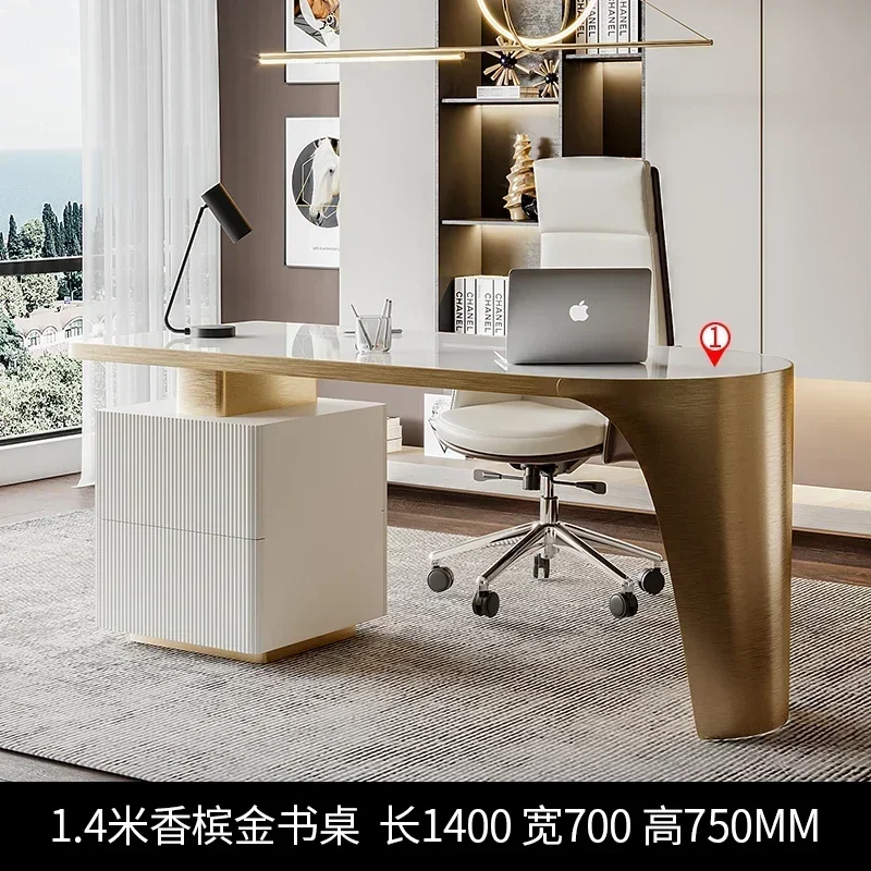 ~Stone Plate Light Luxury Study Desk Modern Minimalist Office Computer Writing Desk Bookcase Integrated Home