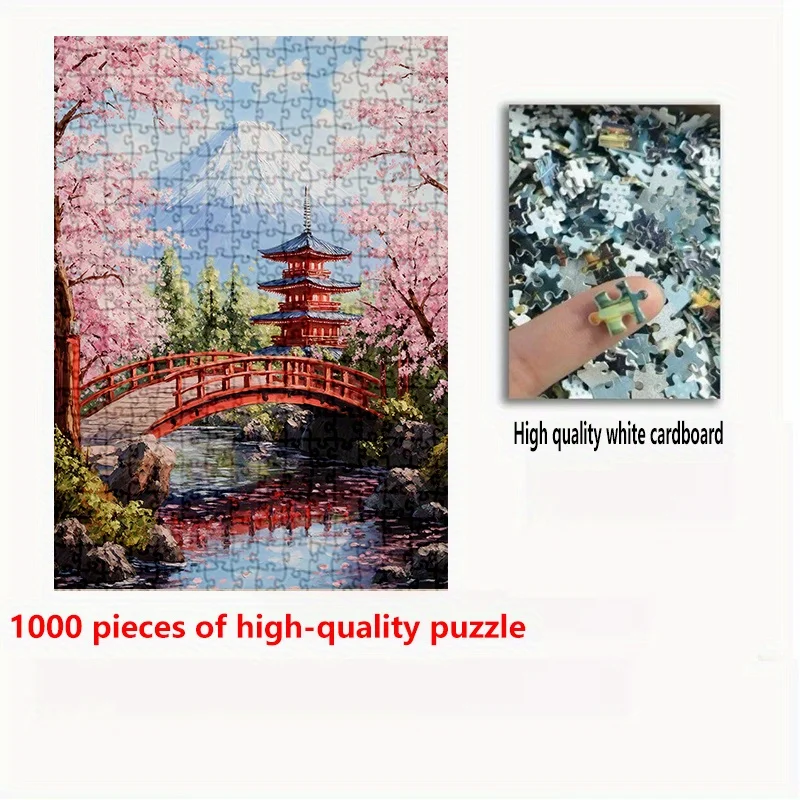 1000 قطعة من أحجية الصور المقطوعة العملاقة - أزهار أنيمي جبل فوجي والكرز، 50.04 × 70.1 سم، تحدي المهارات العالية، المناظر الطبيعية اليابانية النابضة بالحياة #6