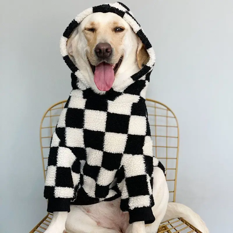 

Black and White Plaid Pet Clothing, Fluff Clothes, Warm, Golden Retriever, Labrador, Samoyed, Autumn, Winter