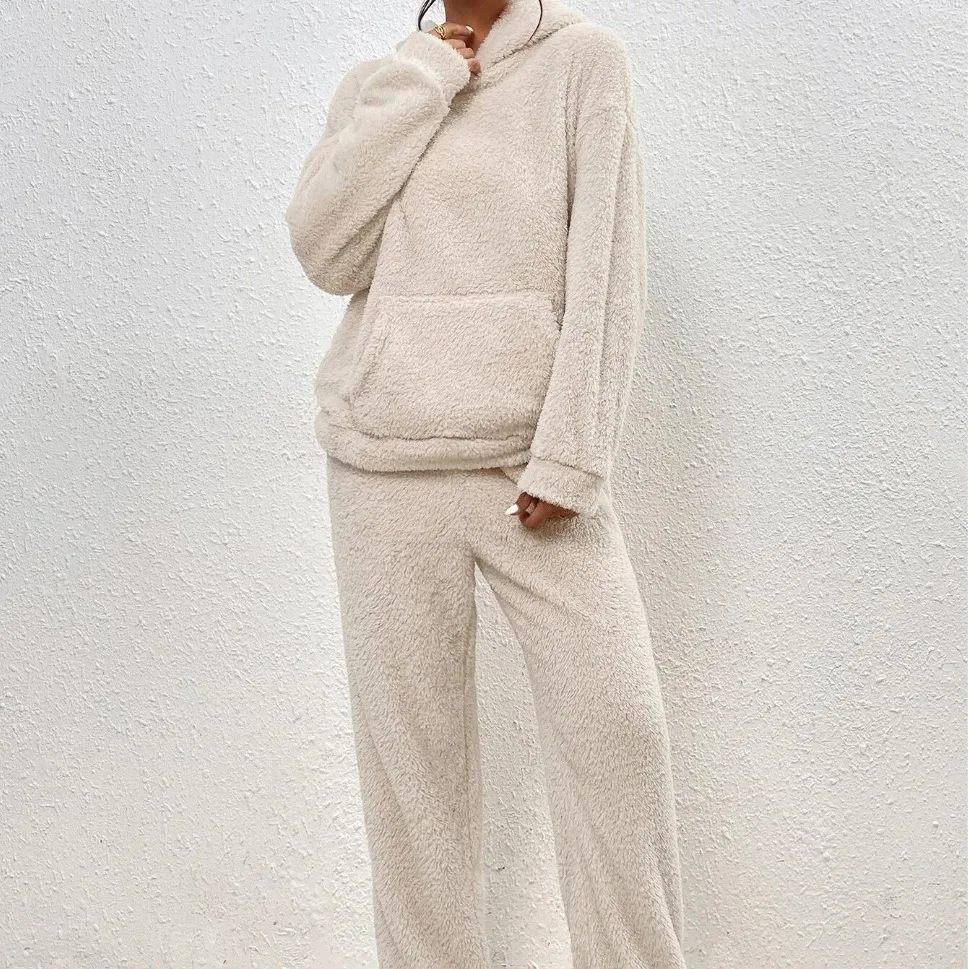 

Winter Women's Plush Hooded Long Sleeve Sweatshirt 2-piece Sets Casual Pants Home 2-piece Set Conjuntos Para Mujeres 2 Piezas