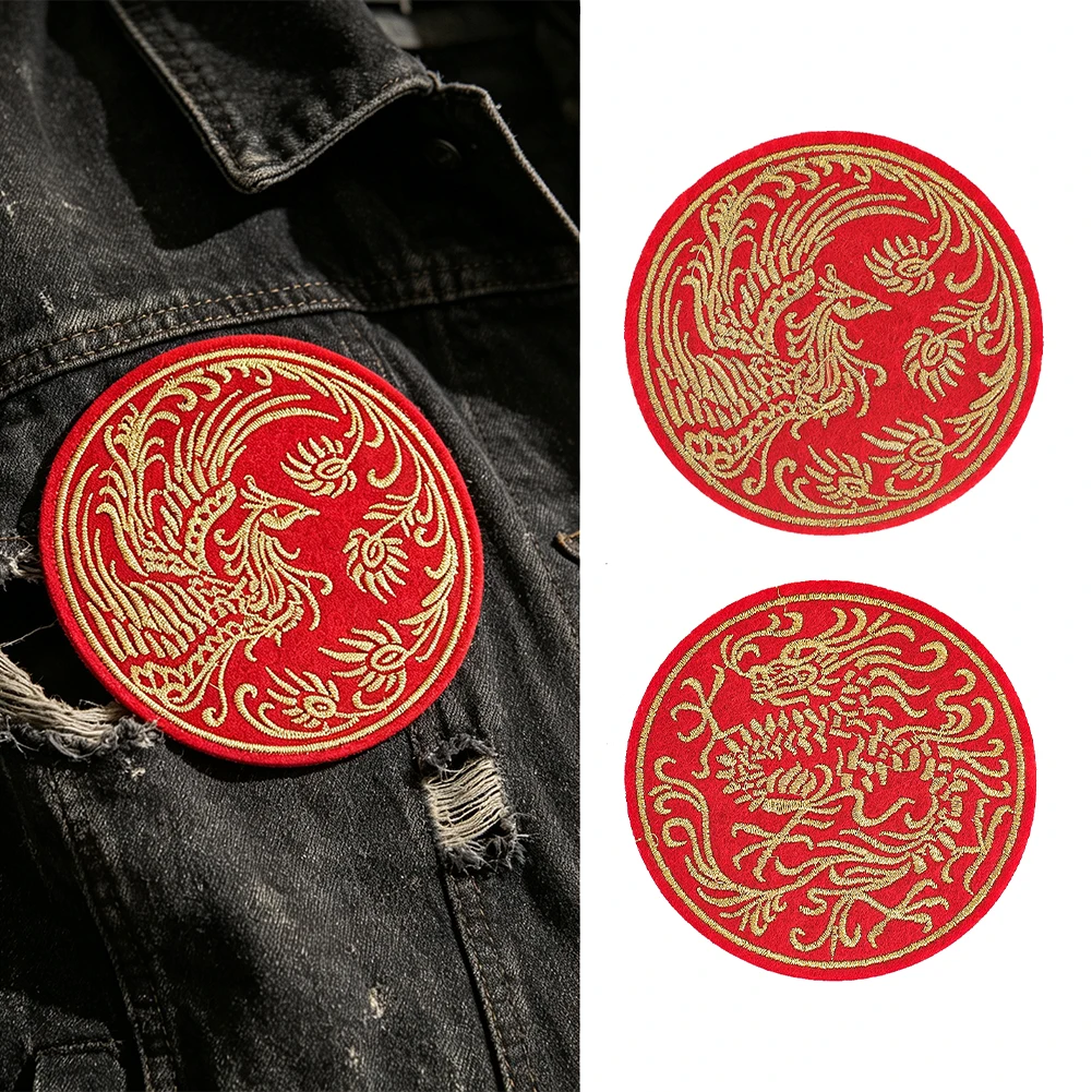 Orientalischer Stil Drachen-Phönix Bestickte Aufbügelbare Patches Glücksverheißende Mythische Bestien-Applikation für Kleidung DIY Handwerk Dekoration – Detail 4