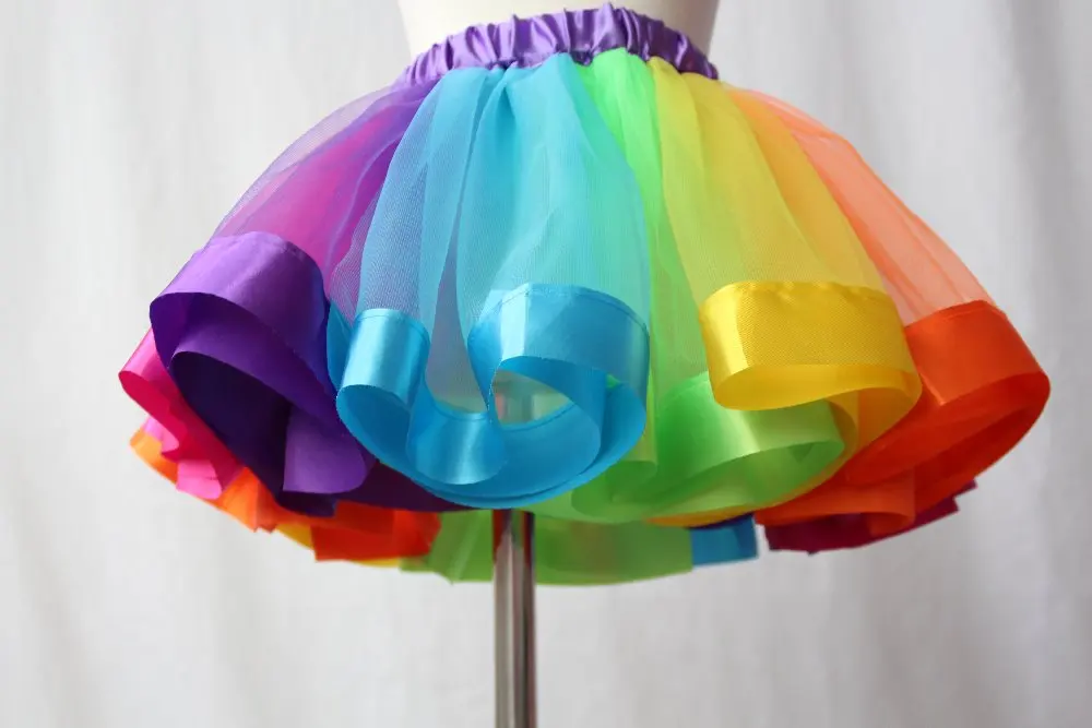 Hot Kids Lovely Handmade Colorful Tutu Skirt Girls Rainbow Tulle Tutu Pettiskirt Dance Bubble Skirt2-9T