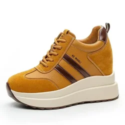 10CM 2024 New Platform Wedge Sneakers Chunky Shoes Genuine Leather for Women Summer Shoes Spring Autumn Walking Sneakers Fashion