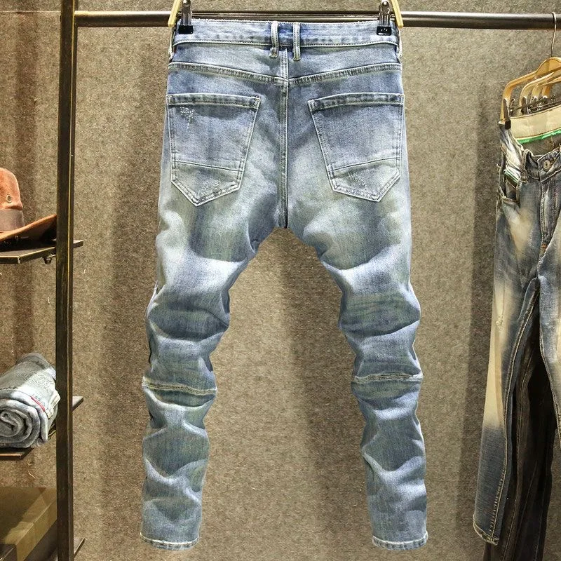 2024 Lente En Herfst Nieuwe Mode Blauwe Patchwork Denim Broek Heren Casual Slank Comfortabel Ademend Hoge Kwaliteit Jeans 28-36