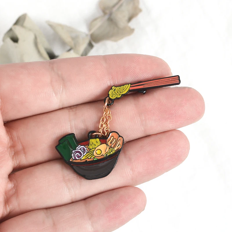 Japanese Porpoise Ramen Enamel Pins Custom Brooches with Chain Bag Lapel Pin for Clothes Badge Creative Food Jewelry for Friends