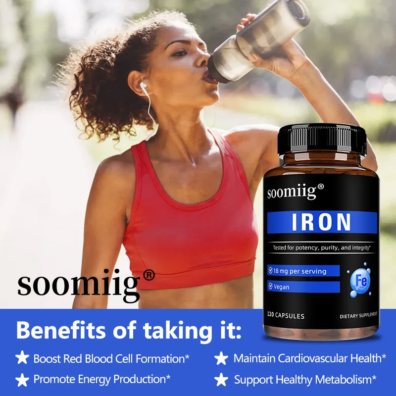 Iron Capsules, High Absorption, Daily Iron Supplement, Support Energy, Focus & Body Wellness, Immune & Red Blood Cell Health