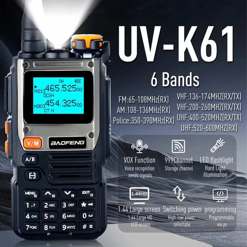 

Baofeng UV-K61 Ham Radio Air Band Walkie Talkies 999 Channels Two Way Radio Station Aviation NOAA Police Marine (Upgrade UV-k6)