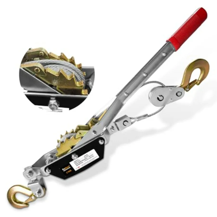 

Heavy Duty Come Along Winch 2T Pulling Ccity 12 FT Steel Cable with 2 Hooks Dual Gear Mechanism for Vehicle Rescue and Heavy Du