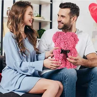 25cm Artificial Teddy Rose Flower Bear with Box Romantic Valentines Day Gift Girlfriend Women Anniversary Wedding Party Supplies 4