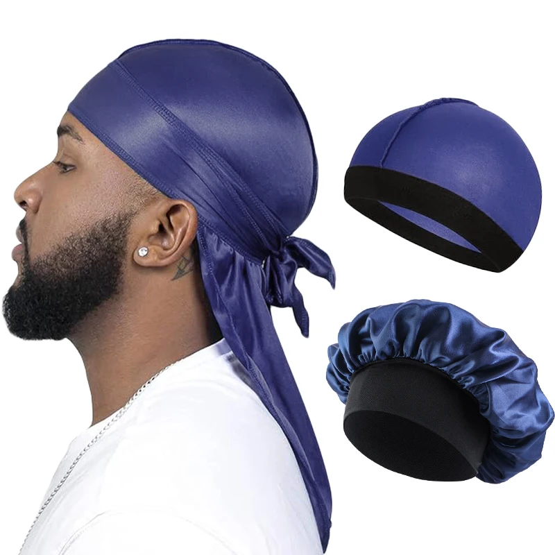 3PCS/LOT Women Men Silky Durag Long Tail Pirate Hat Elastic Bonnet Turban Dome Cap Unisex Bandanas Sleeping Shower Cap Head Wrap