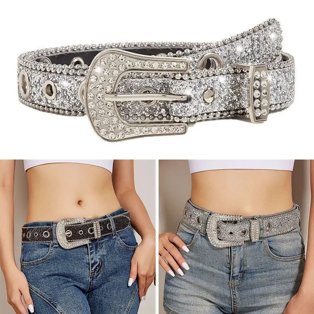 Mode Goth Strass Riemen PU Lederen Band Western Cowboy Tailleband Bling Crystal Y2K Lederen Riem voor Dames Meisjes