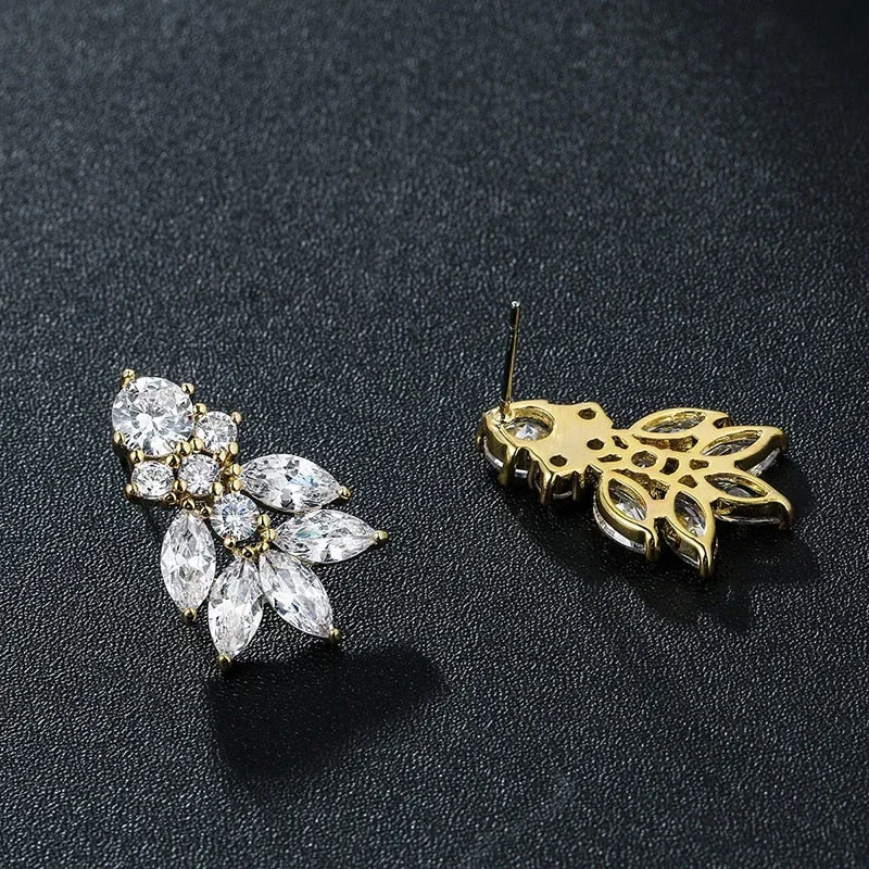 Huitan Luxury Geometric Stud Earrings for Women Full Crystal CZ Exquisite Bridal Wedding Accessories Fancy Gift Fashion Jewelry