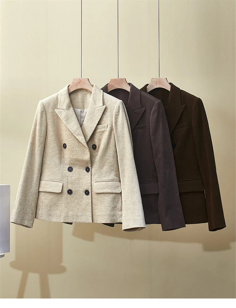 

Women's 25 Winter New Polo Casual Cotton Hemp Blended Thick Double Breasted Suit Coat