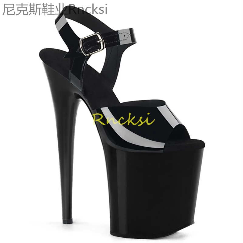 23cm One-button heel catwalk high heels black sexy fashion sandals women's new summer style