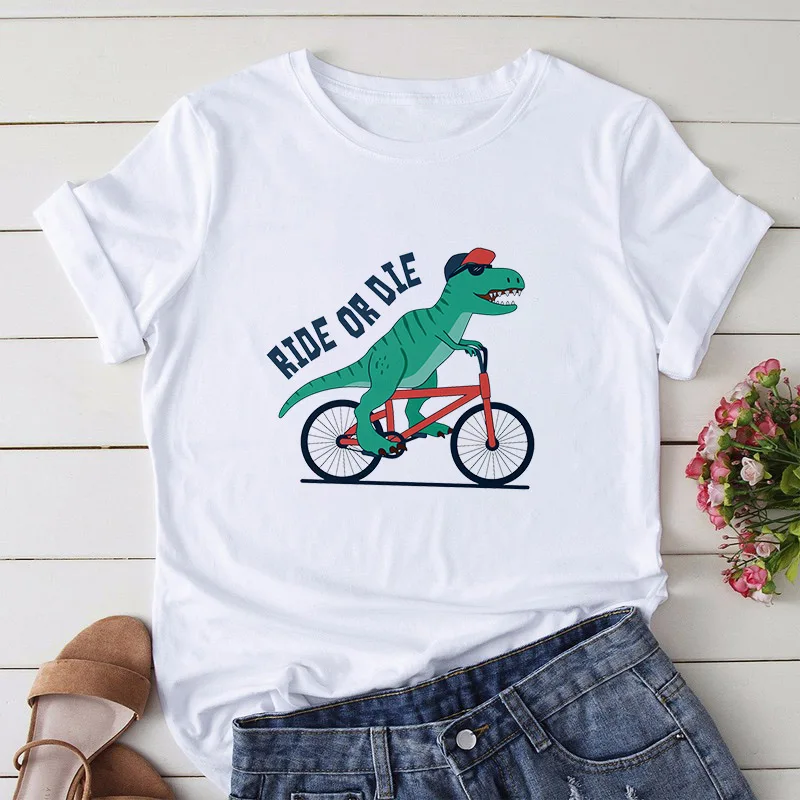 Roar Music On Let's Play Print Female T Shirts Dinosaur Cartoon T-shirt Fashion Tshirt Women Casual Harajuku Short Sleeve Tops