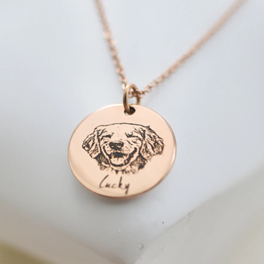 Weikui Custom Pet Memorial Necklace Tag Pet Carving Photo Name Pendant Round Necklace Women's Men's ID Tag