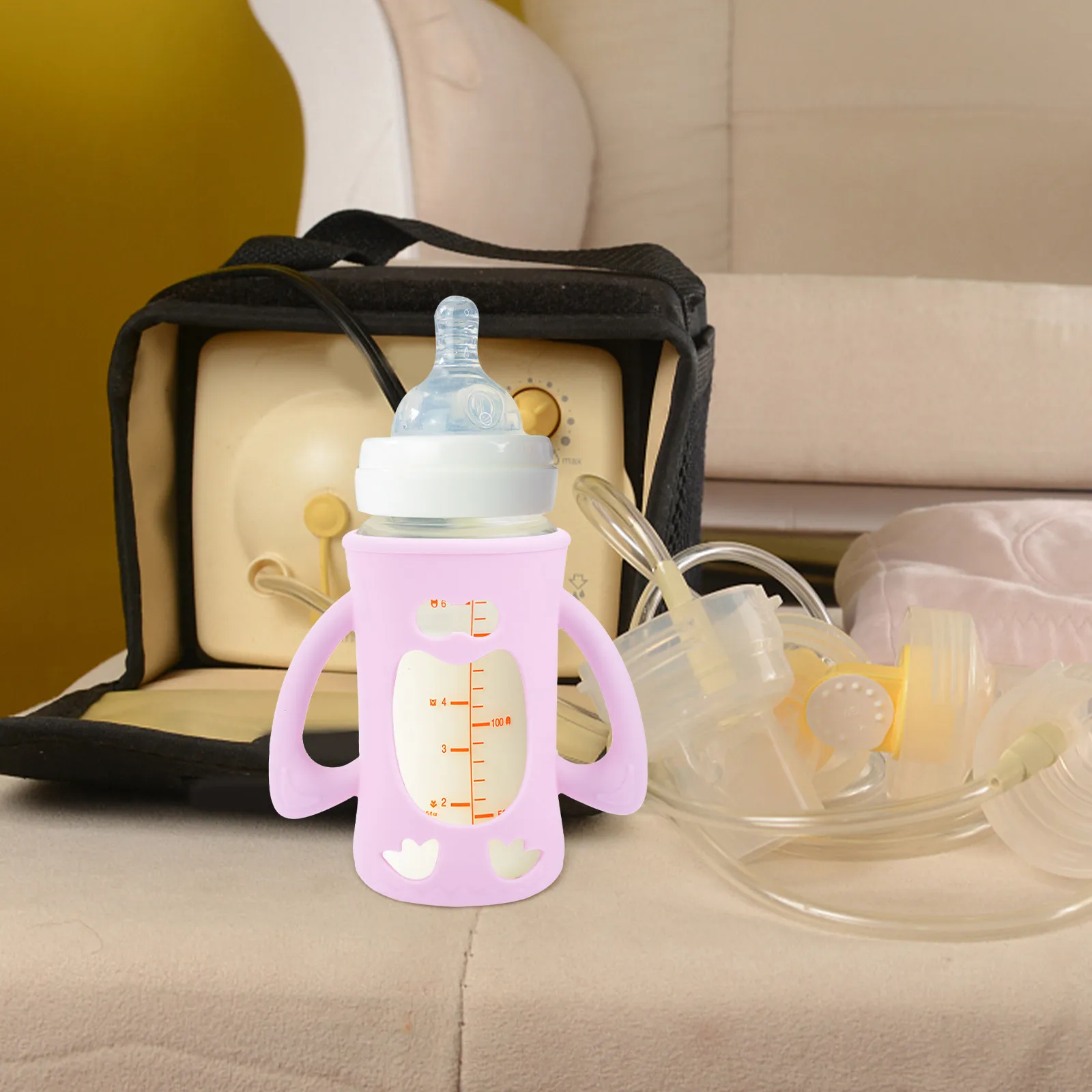 

Силиконовый защитный чехол для детских стеклянных бутылочек: безопасный, без запаха, минималистичный дизайн, для новорожденных, для кормления младенцев