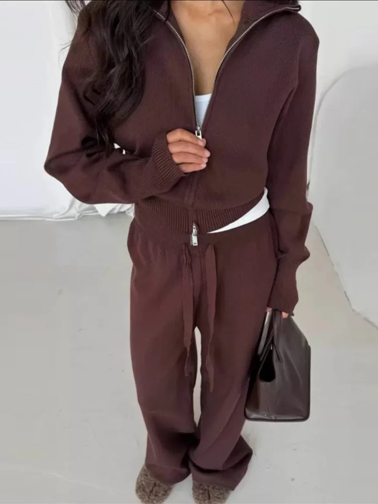 

Chic Lady Solid Long Sleevecoat Pant Set Women Casual Stand Collar Zipper Coats Pants Suit Fashion 2026 New Daily Street Outfit