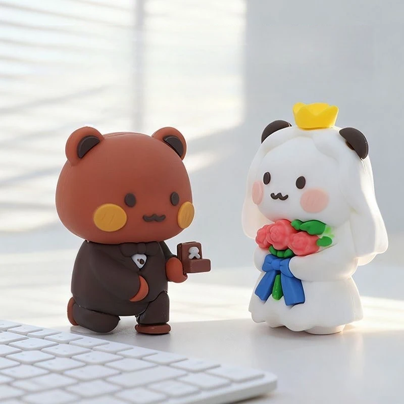 

Couple Bubu Dudu Cartoon Silicone Decorative Ornaments Kawaii Panda Bear Figure Creative Animal Car Ornaments Christmas Gifts