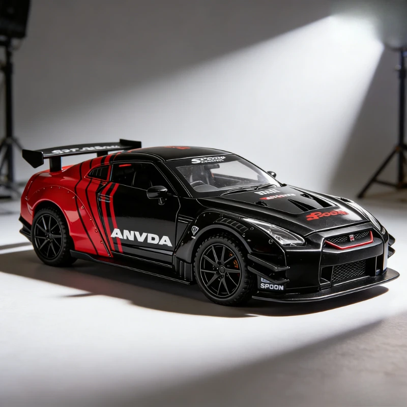 

Модель спортивного автомобиля GTR 1:32, трековая версия, имитация, из сплава, классическая, со звуком и светом, инерционная, декоративный подарок