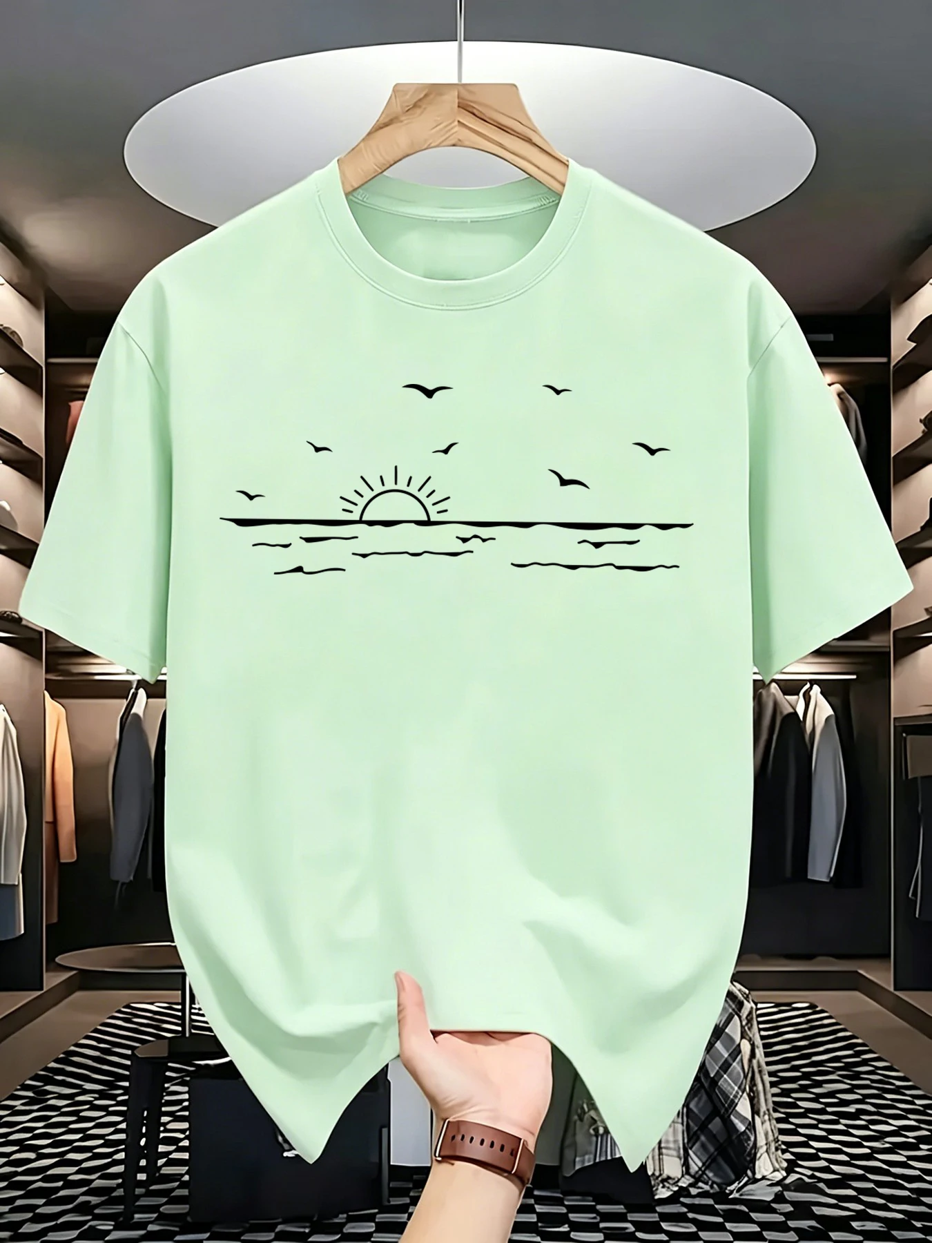 Sea Level And Sunset Print Herren Sommer All-Match Streetwear Trendy O-Neck Kleidung Baumwolle Lose T-Shirts Casual Sport Kurzarm