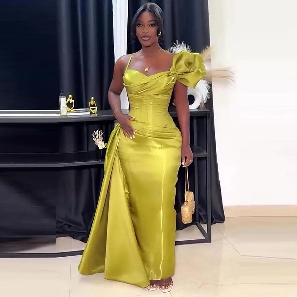 

Aso Ebi платья для выпускного вечера для девочек, атласное вечернее платье больших размеров в стиле русалки с боковым шлейфом, элегантное платье