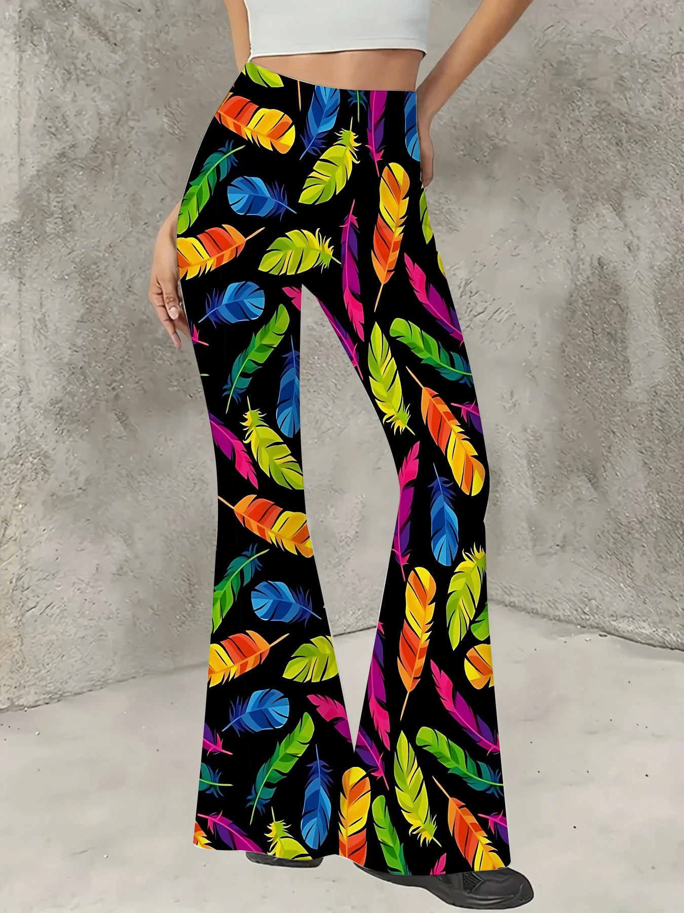 

Women's All-Over Print Flared Leggings Stretchy High Waist Bell Bottom Pants