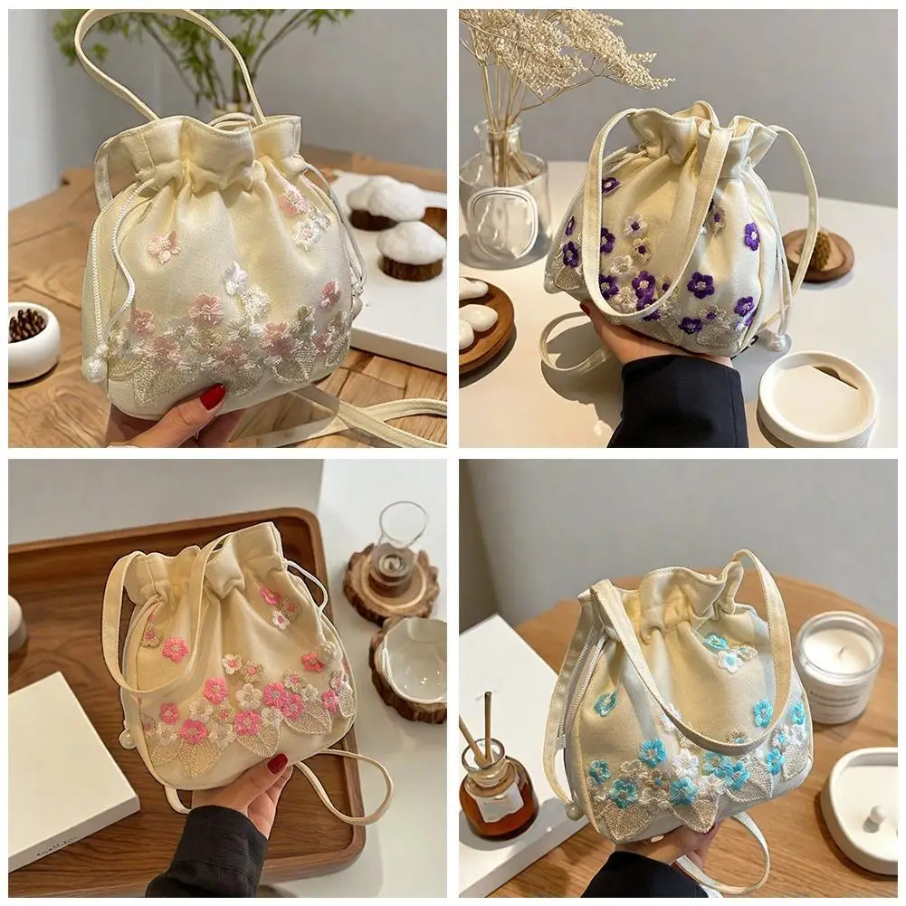 1pc New Chinese Style Embroidered Bucket Bag For Women's Single Shoulder Cross Shoulder Handheld Versatile Sweet Exquisite Bag