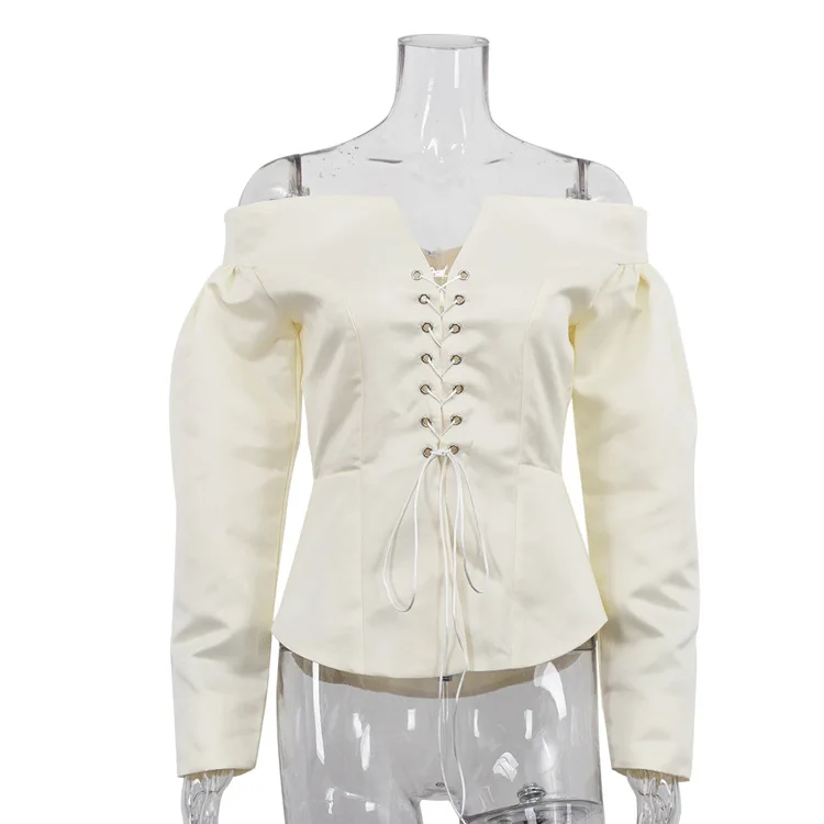 Iridesse Sexy Hot Girl, One-shoulder Cardigan, Fashion New Design, Lace-up, Long-sleeved, Versatile French Top
