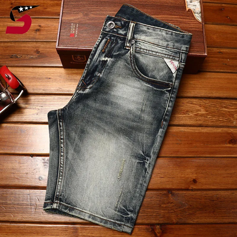 2024New High-End Denim Shorts Men\'s Summer Washed-out Vintage Nostalgic Trendy Korean Casual All-Match Cropped Pants