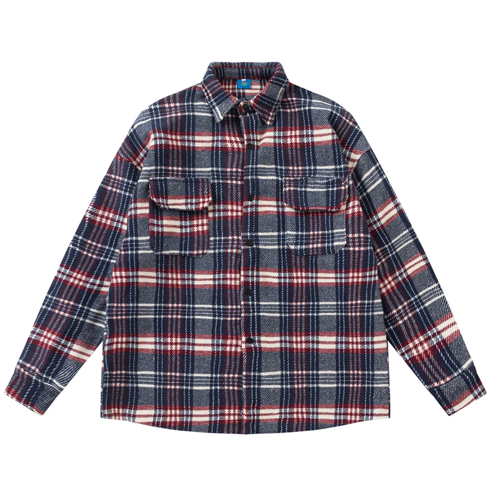 Woolen Material Plaid Thick Shirt Jacket Men Autumn Korea Style Men's Jackets 2 Colors