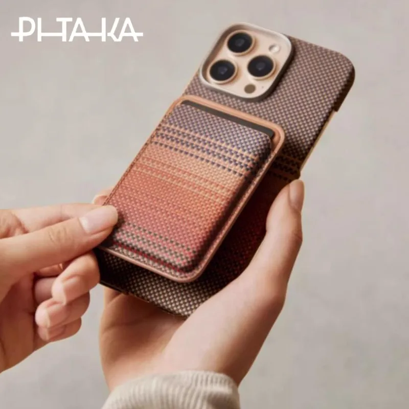 PITAKA MagSafe Wallet for iPhone17/16/15 Pro Max Carbon Fiber Magnetic Suction Card Bag Lightweight Anti-Lost Phone Card Holder