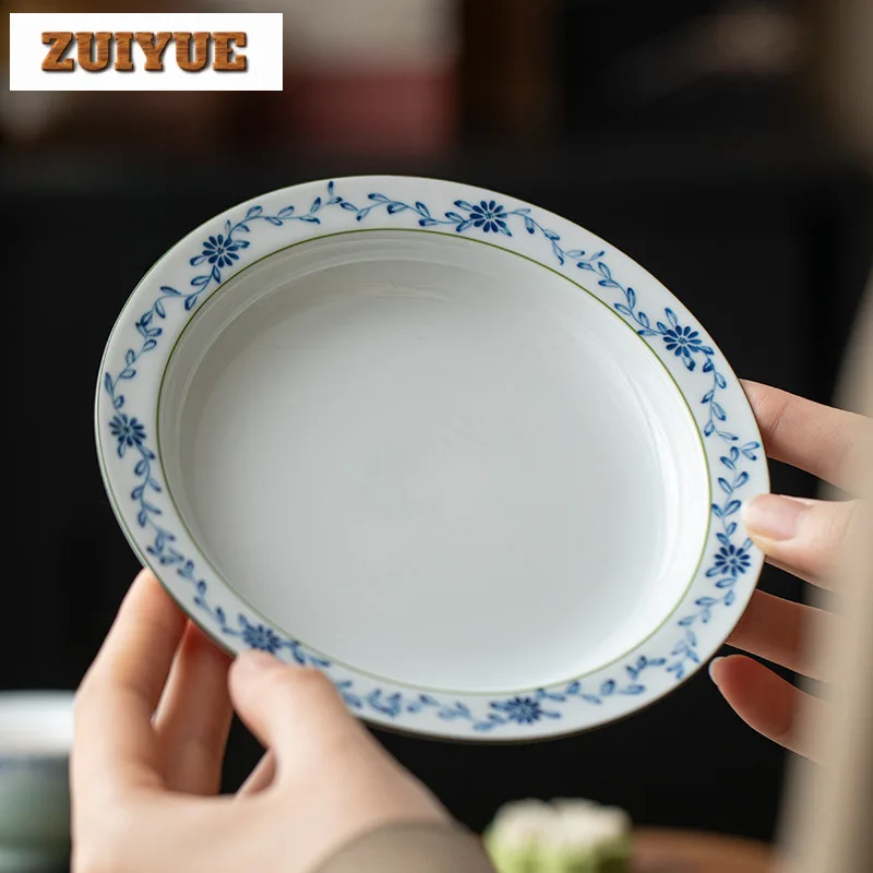 

Hand Drawn Chrysanthemum Blue And White Pot Bearing Holder Coffee Cup Support Dry Bubble Table Tea Tray Coasters For Tea Gift