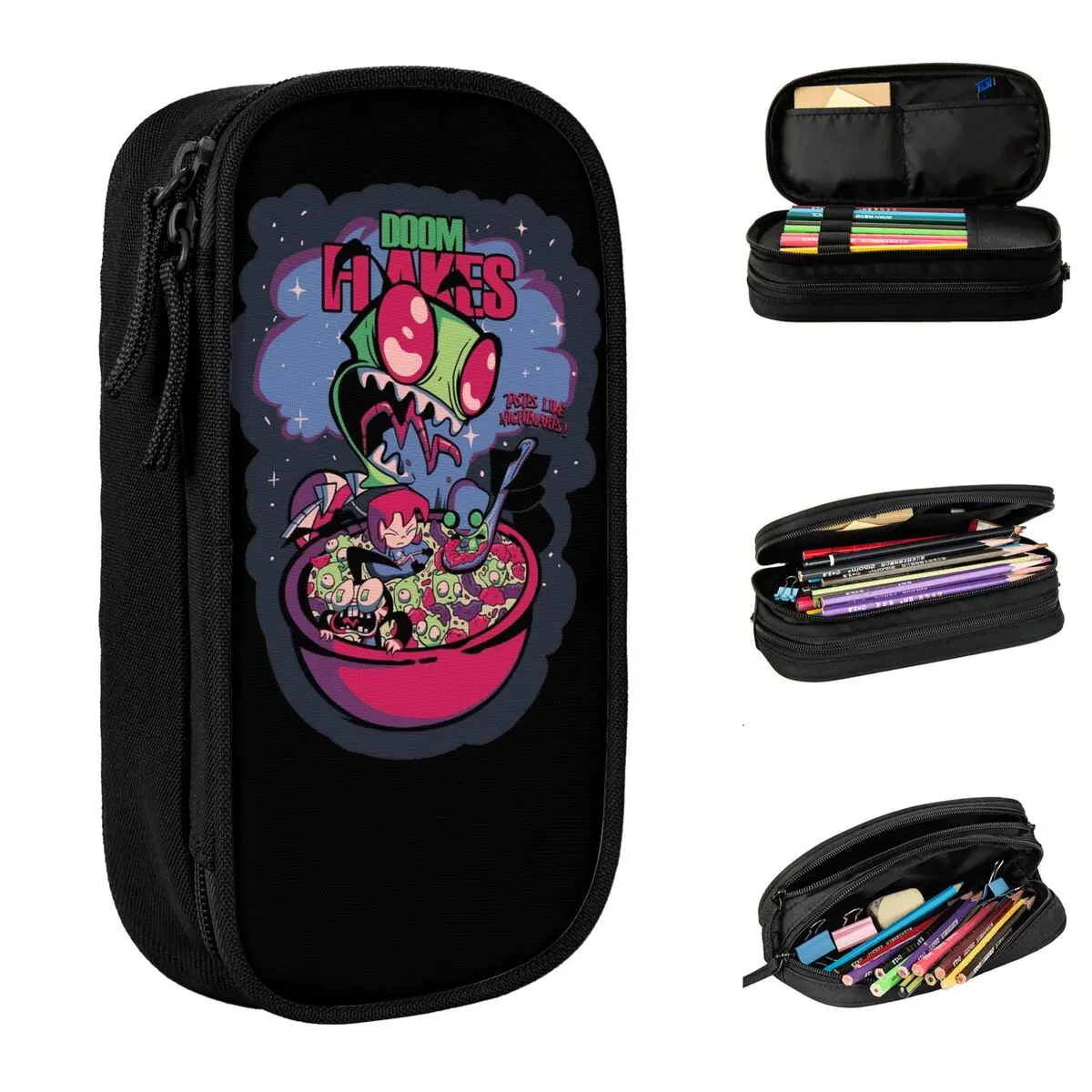 Invader Zim Cereal Drama Pencil Case Double Layer Large-capacity School Accessories Pencil Case Stationery Birthday Gift