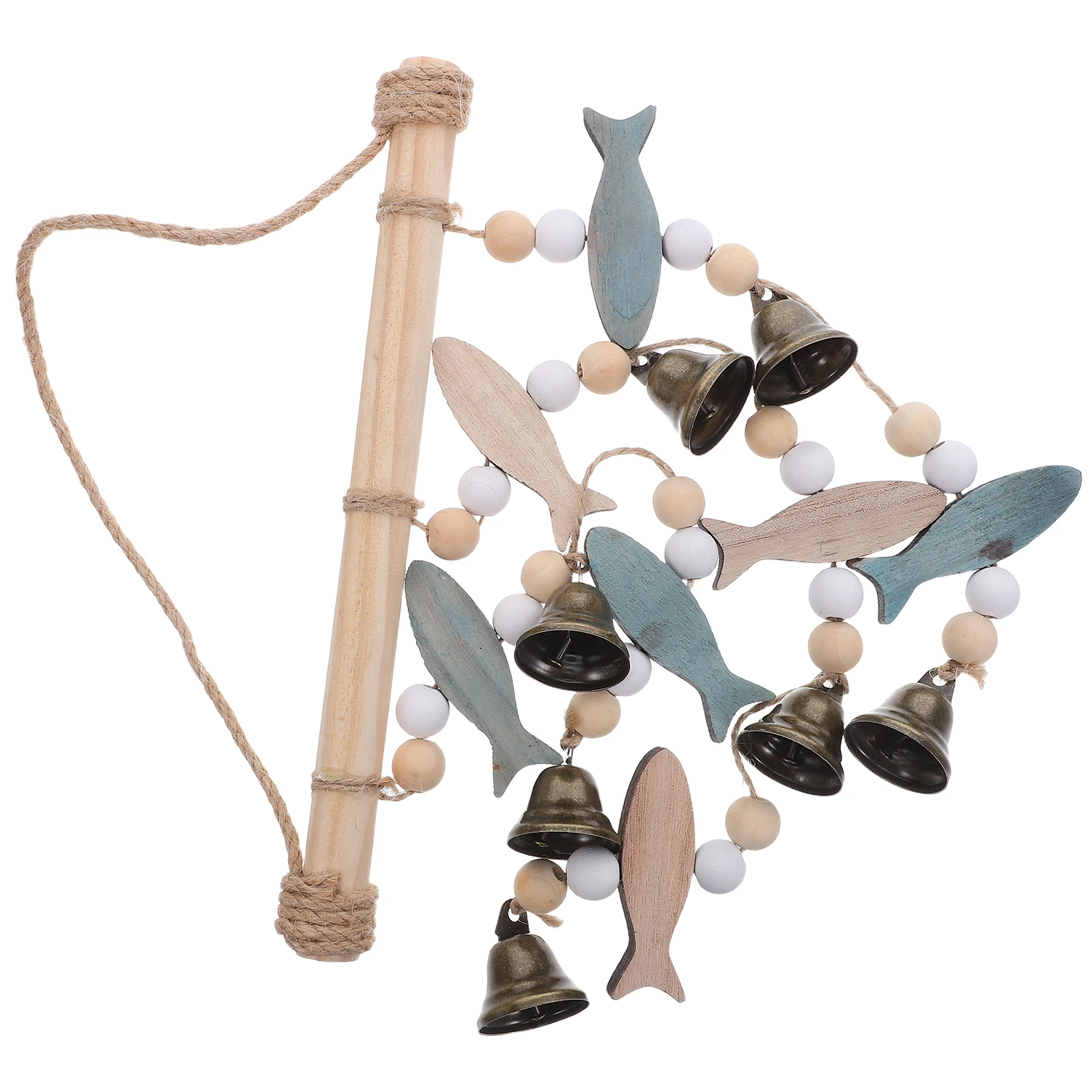 

Mediterranean Double-Sided Wood Fish Wind Chime Rustic Vintage Metal Bells Coastal Wall Hanging Ocean Theme Beach Decor Patio