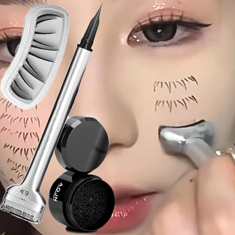 2 in 1 Double-ended Lower Eyelash Stamp with Eyeliner DIY Waterproof Eye Liner Seal Cosmetics for Beginner Korean Makeup Tools