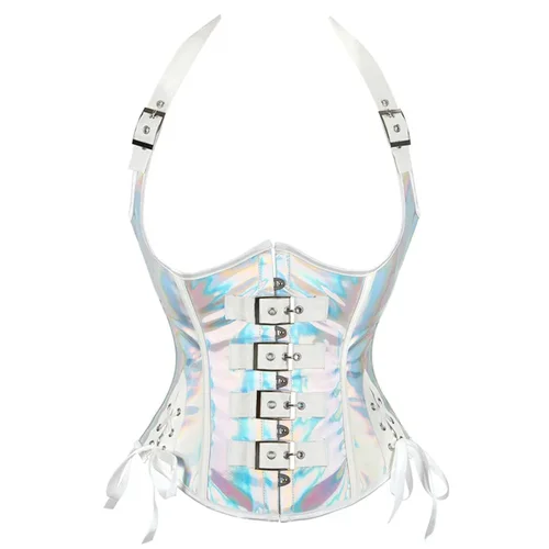 Imagen 2 del producto Corsé de cuero PU Steampunk para mujer, Top con tirantes Halter, corpiño Sexy con cordones, cintura delgada, ropa moldeadora de cuerpo, cinturón adelgazante