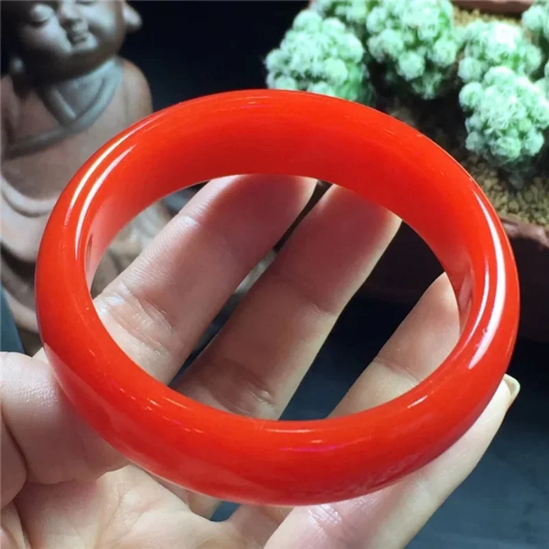 

Natural Red Hand Carved Flat Strip Chicken Blood Jade Bracelet Fashion Boutique Jewelry Men and Women Wide Strip Bracelet Gift