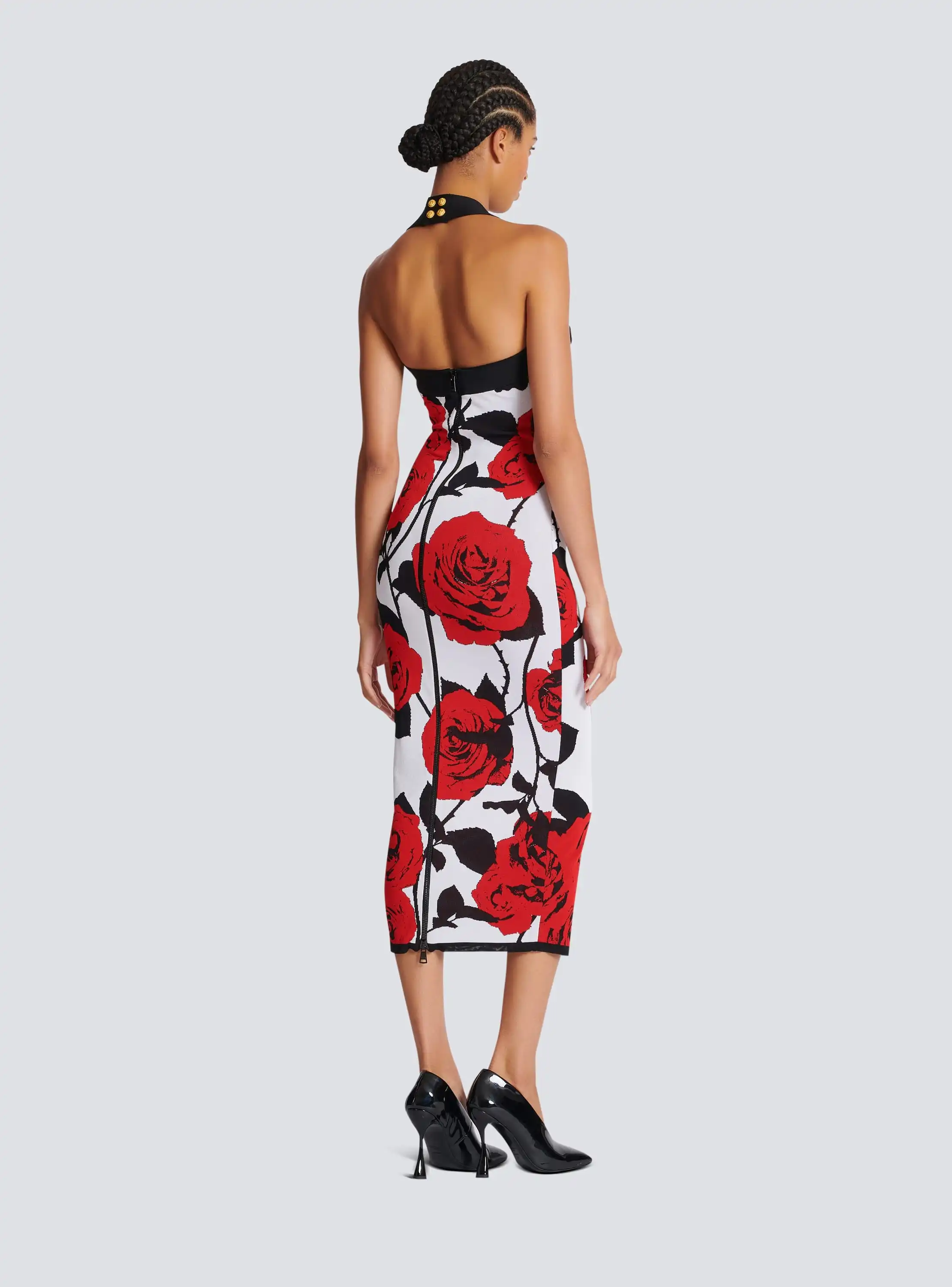 Sexy Red Rose Print Full Body Halter Backpack Buttock Skirt