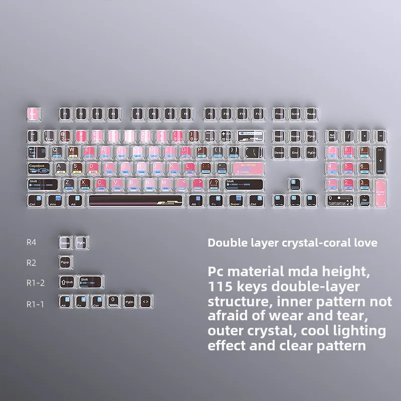 Pink Crystal Keycaps 115keys Set Transparent PC Custom Caps MDA Profile Original Key Cap for Mechanical Keyboard Gaming Gift