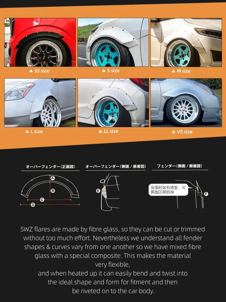 

suitable for STANCEWORKZ Universal Fender Flares Pair Size L Car Body Kit Fiberglass