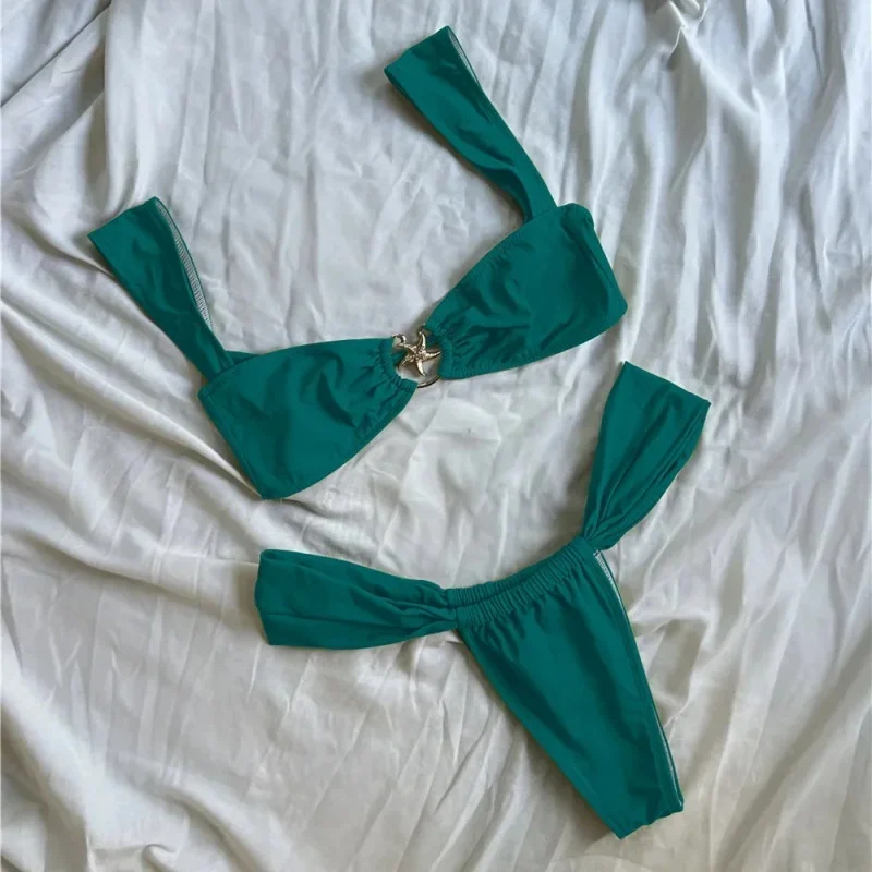 Bikini push up costume da bagno donna decorazione stella marina bikini sexy set costume da bagno brasiliano 2025 nuovo costume da bagno solido diviso 2 pezzi