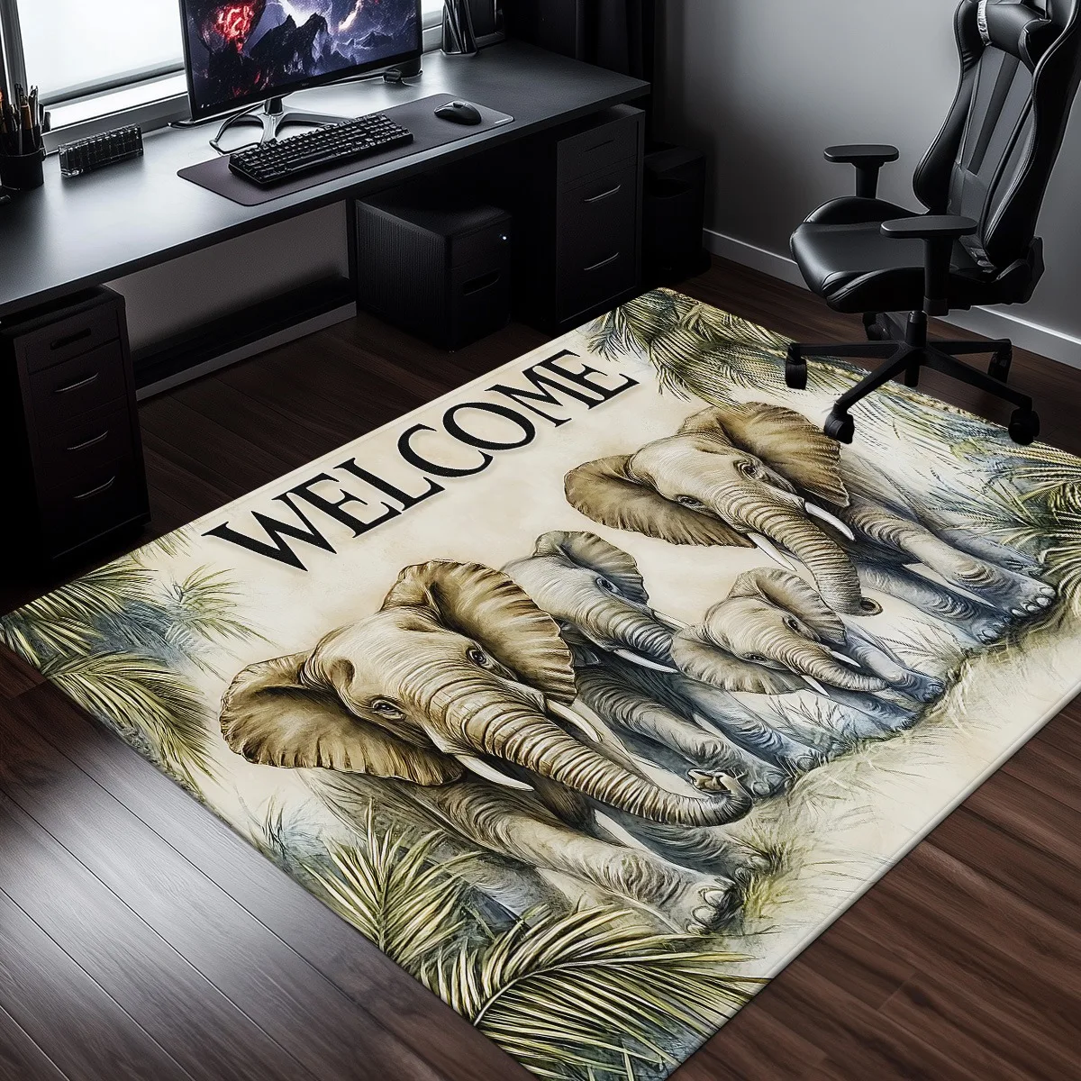 

Elephant welcomejungle animalprintplush carpet living room bedroomfloormat soft anti slip home decor art rug for kids and adults