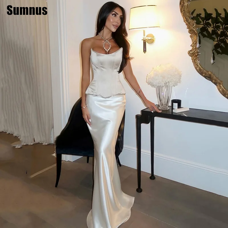 

Sumnus Elegant Mermaid Evening Dress Boat Neck Floor Length Sleeveless Two Pieces Prom Dresses vestidos Customiz