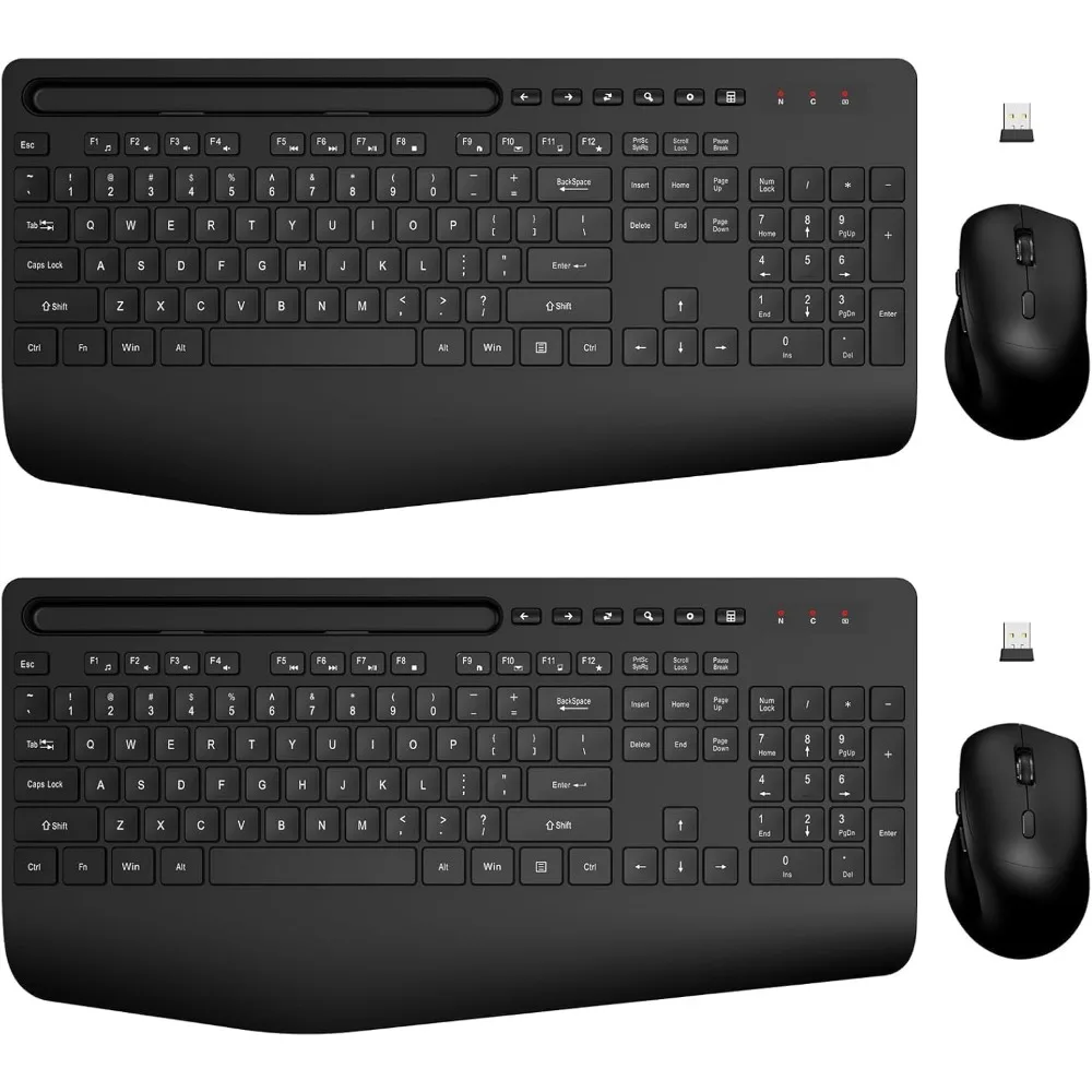 Full-Sized Ergonomic Wireless Keyboard Mouse Combo with Cushioned Wrist Rest and Phone Stand